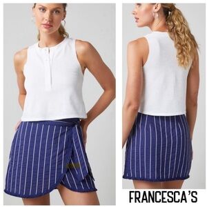 New Francesca's Jasper Navy And White Striped Wrap Mini Skirt